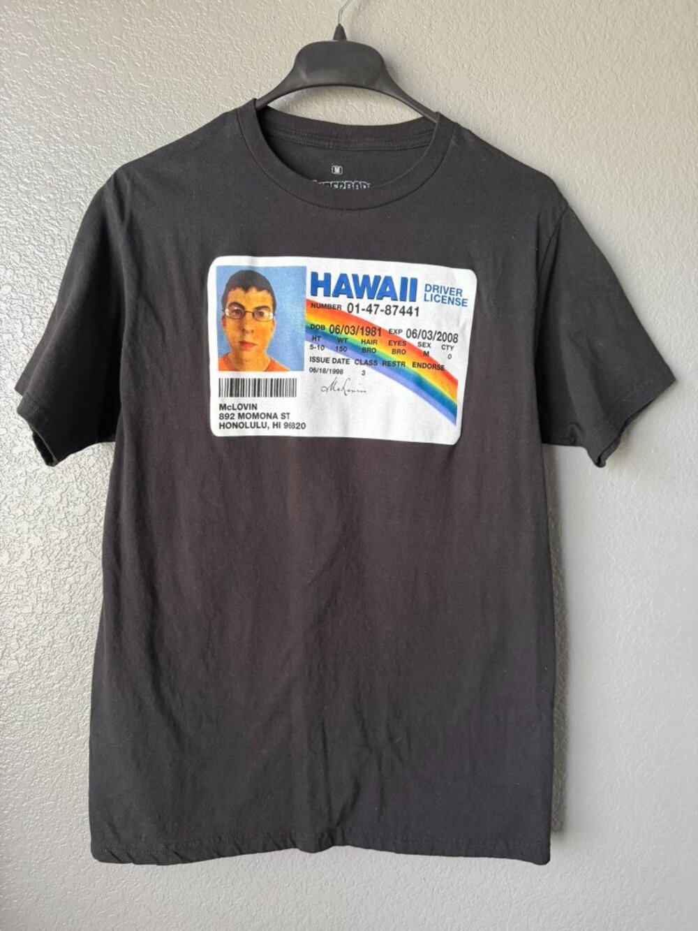 Superbad McLovin Hawaii Driver License Graphic T-Shirt Black Medium
